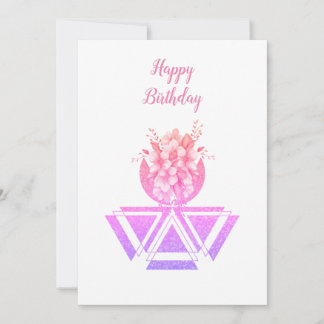 Carte plat couleur rose art géométrique & fleurs