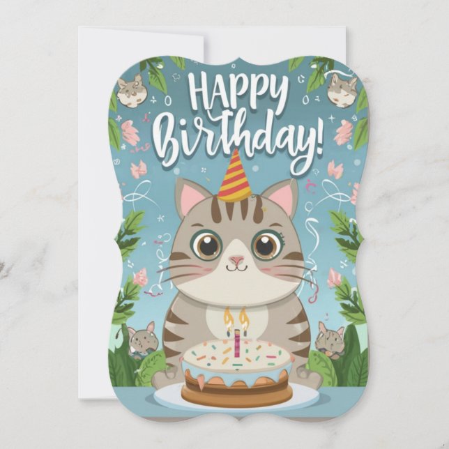 Carte Plat d'Anniversaire Jolie Chat (Devant)