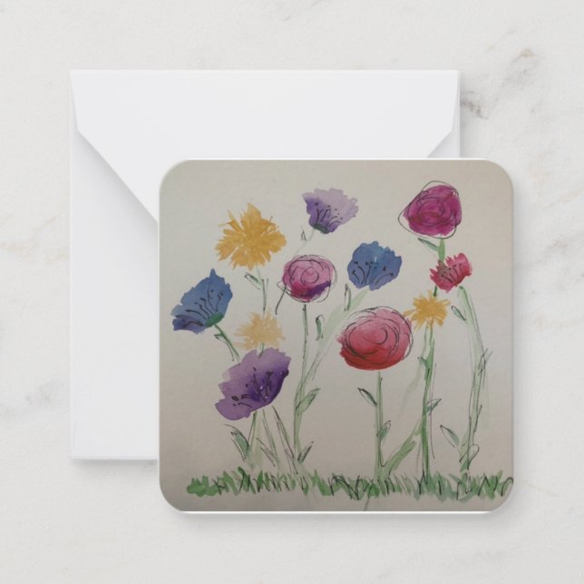 Carte plat d'aquarelle de fleur sauvage (Devant)