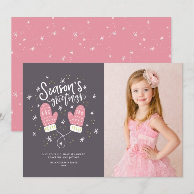 Carte Plat de Noël Hygge Mittens (Devant / Derrière)