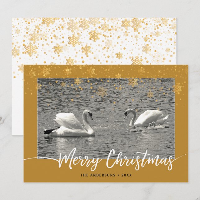 Carte Plat de Noël Joyeux à la famille Swan (Devant / Derrière)