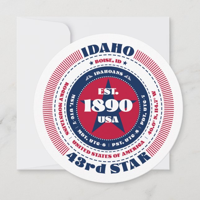 Carte plat Idaho State Circular Typography (Devant)