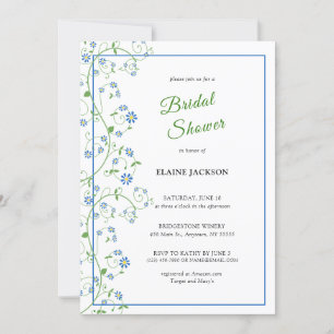 Carte Plat Invitation Vin Floral Bleu