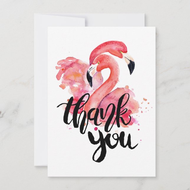 Carte plat Merci Flamants roses aquarelle (Devant)