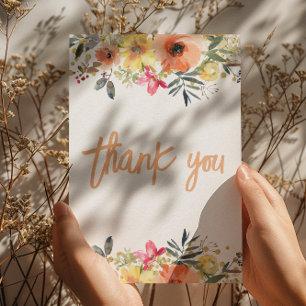 Carte Plat Merci Orange Floral Girl Baby shower