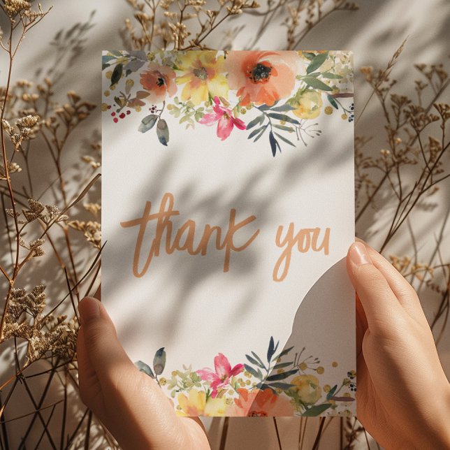 Carte Plat Merci Orange Floral Girl Baby shower (Créateur téléchargé)