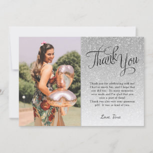 Carte plat Merci photo Parties scintillant argent
