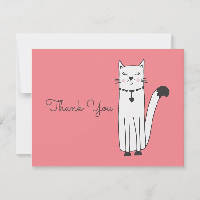 Carte Plat Merci Whimsical White Cat Doodle (Devant)