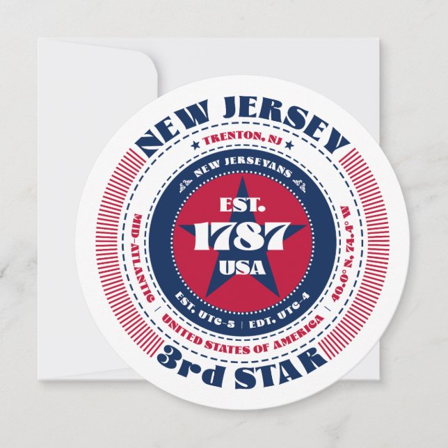 Carte plat New Jersey State Circular Typography (Devant)