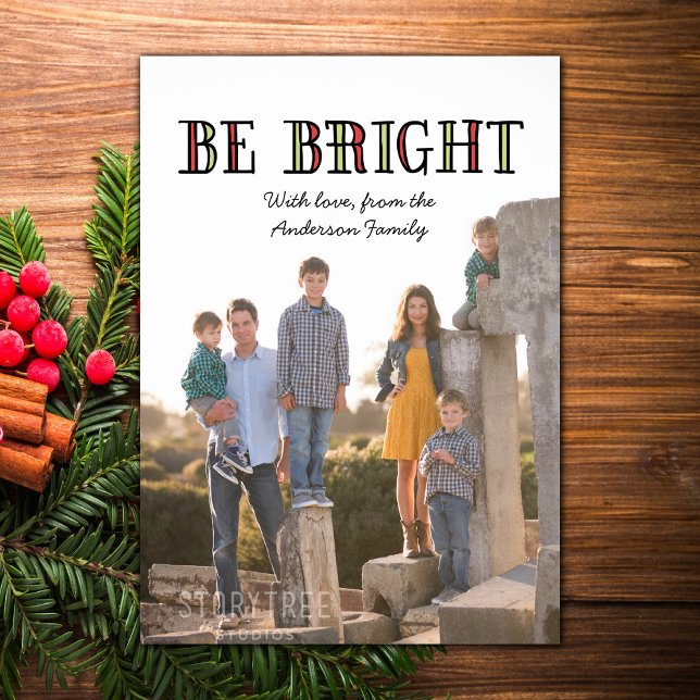 Carte Plat photo Be Bright (Colorful Be Bright Holiday Photo Card)
