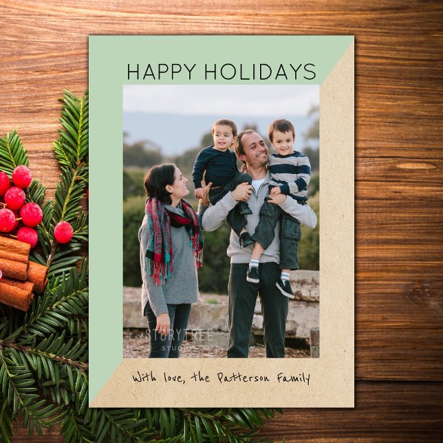 Carte Plat photo de vacances Mint Green Slat (Mint Green Modern Slant Holiday Photo Card)