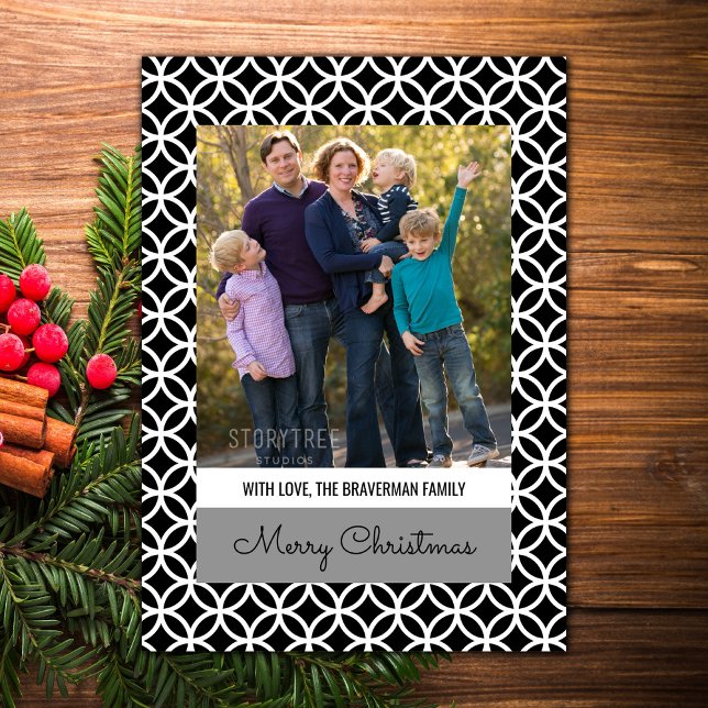 Carte Plat photo Diamond Classy Noir (Black Classy Diamond Holiday Photo Card)