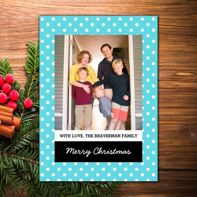 Carte Plat photo Turquoise Sweet Polka Dot (Turquoise Sweet Polka Dot Holiday Photo Card)