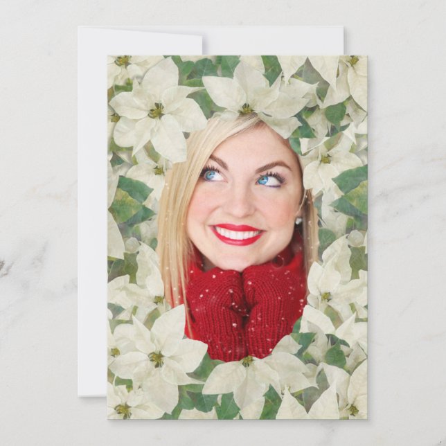 Carte Plat Photo Verte Jardin Poinsettia Blanc (Devant)