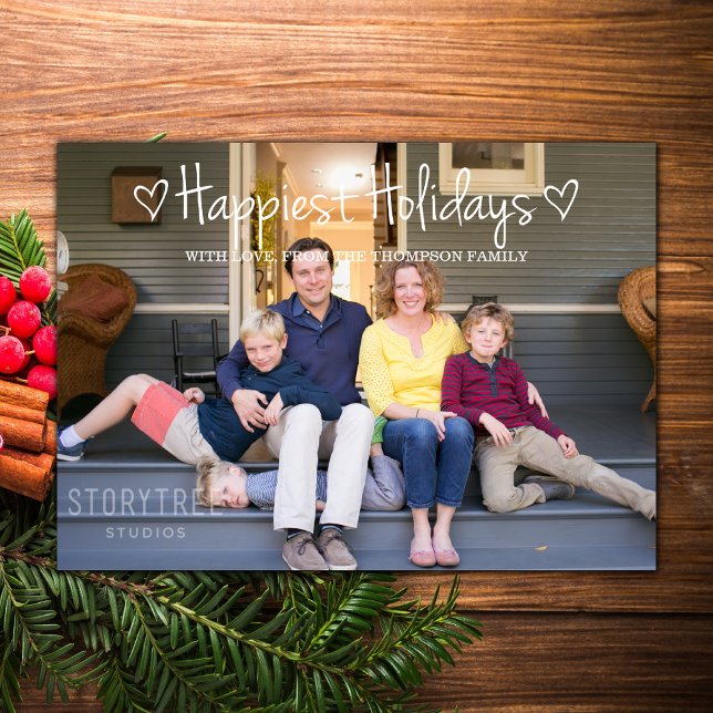 Carte Plat Photo White Happest Holidays (White Happiest Holidays Photo Card)