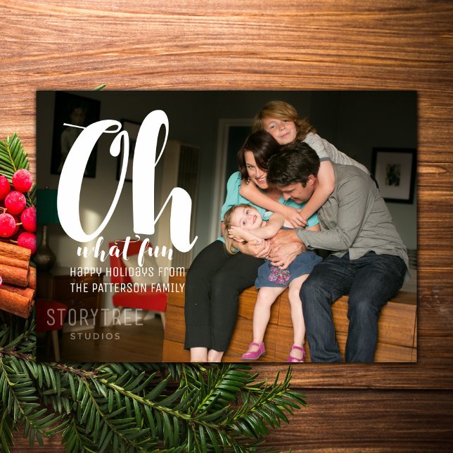 Carte Plat photo White Oh What Fun Holiday (White Oh What Fun Holiday Photo Card)