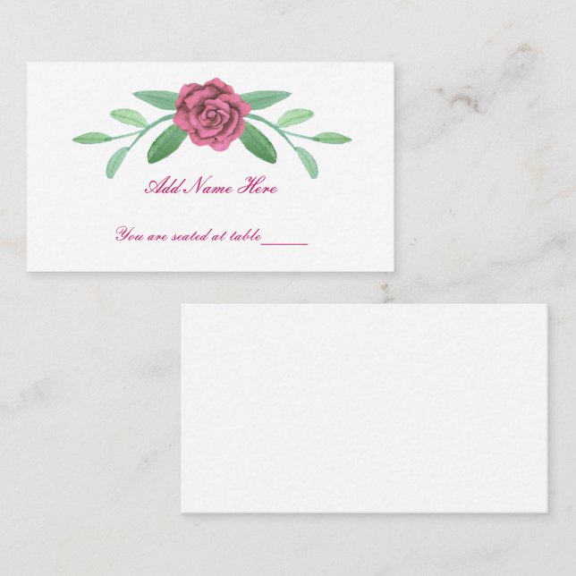 Carte Plat Place Pink Floral Green Foliage Table (Devant / Derrière)