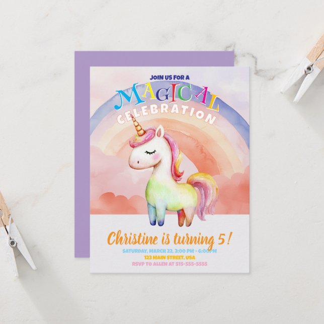 Carte plat Rainbow Unicorns (Devant/Arrière en situation)