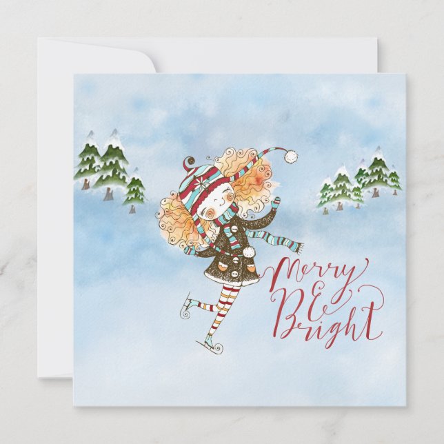 Carte Plat Whimsical Ginger Hair Patinage de glace (Devant)