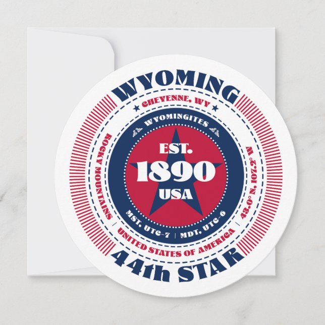 Carte plat Wyoming State Circular Typography (Devant)