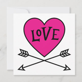 Carte plate à thème cœur rose et nœuds de Cupidon
