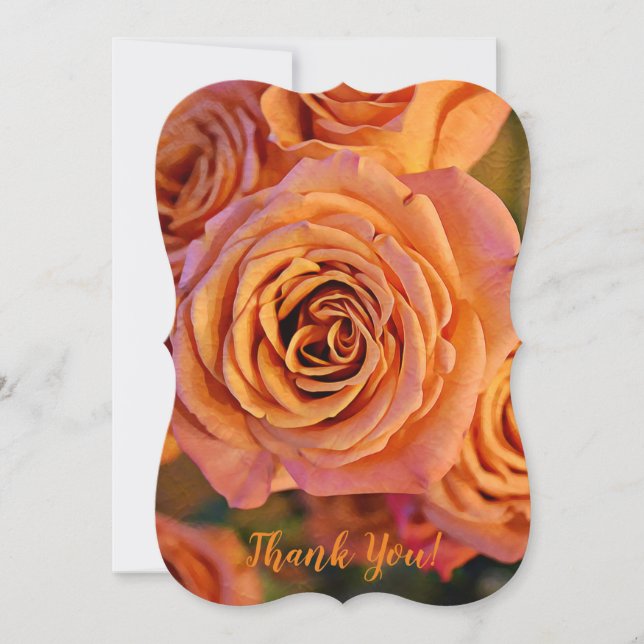 Carte plate avec note de remerciement jolie rose o (Devant)