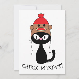 Carte plate Chat noir Meowt avec Casquette de sing