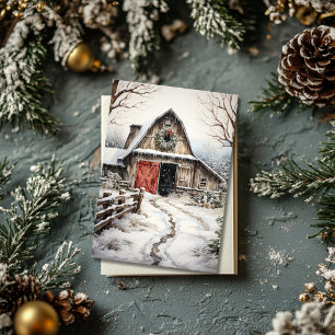 Carte plate de ferme de Noël avec écuries pour che