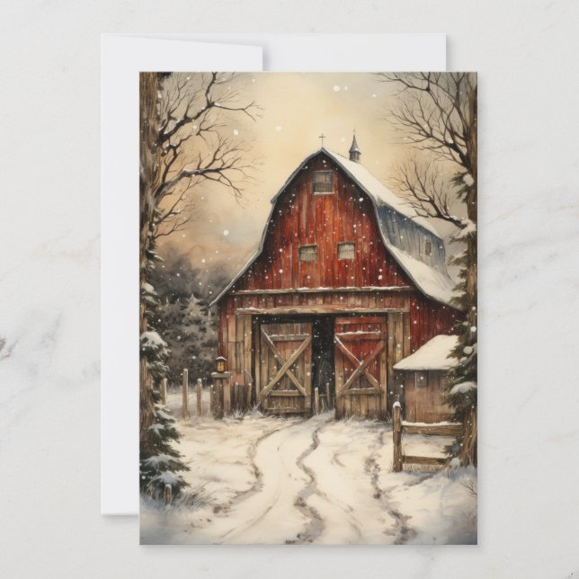 Carte plate de ferme pour Noël avec écuries pour c (Devant)