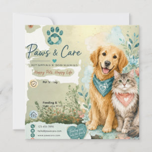 Carte plate de gardien de chien et chat mignon