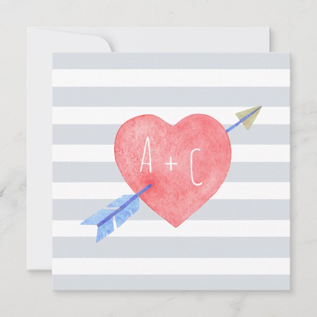 Carte plate de la Saint-Valentin avec cœur aquarel (Devant)
