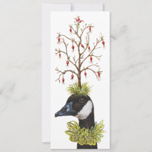 Carte plate de Noël avec oie du Canada et roselin 