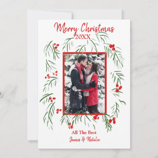 Carte plate de Noël personnalisée avec photo et fe