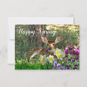 Carte plate de printemps joyeux avec cerf et tulip