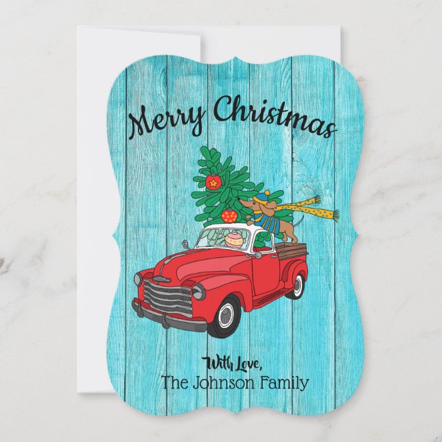 Carte plate de shopping d'arbre de Noël de teckel (Devant)