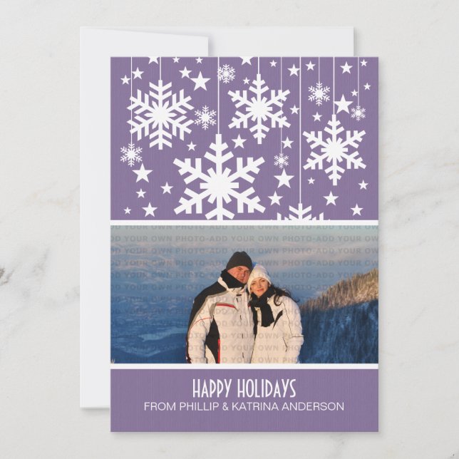 Carte plate de vacances avec photo de flocons de n (Devant)