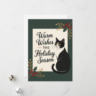 Carte plate de vœux de Noël pour chat aux souhaits
