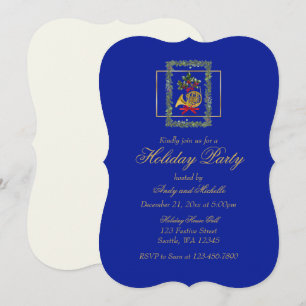 Carte plate élégante cor d'harmonie Noël bleu roya