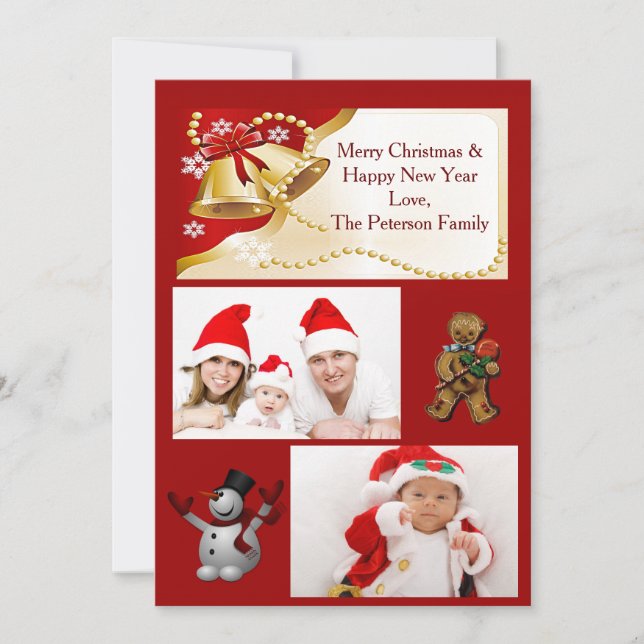 Carte plate Gold XMas cloches, perles et flocons d (Devant)