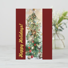 Carte plate Joyeuses Fêtes avec sapin de Noël