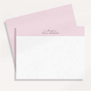 Carte plate moderne rose et blanche avec une note