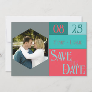 Carte plate photo STD bloc de couleurs corail et s