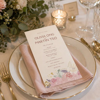 Carte plate Programme de mariage élégant avec moti