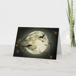 Carte Pleine lune avec corneille et chauves-souris