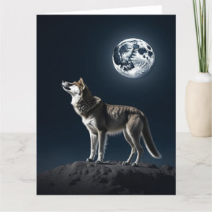 Carte Pleine lune brillant sur le blanc du loup