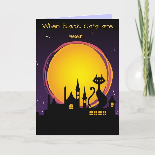 Carte Pleine lune et chat noir Halloween (Devant)