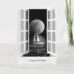 Carte Pleine lune et voilier sur l'océan pour un anniver