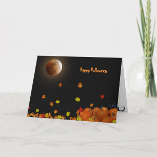 Carte Pleine lune Halloween et feuilles