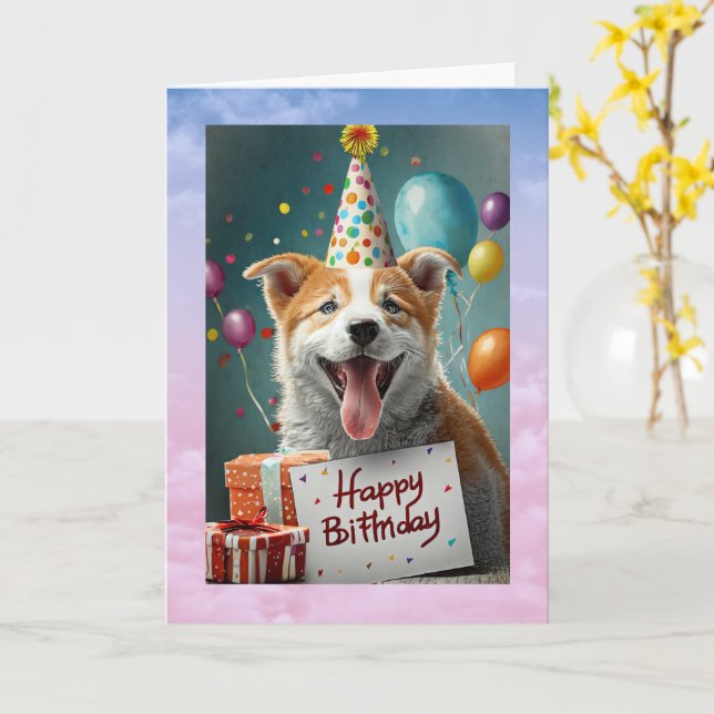 Carte pliée 5" x 7" pour l'anniversaire du chien d (Fleur jaune)