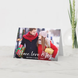 Carte pliée avec photo de couple Peace Love & Joy